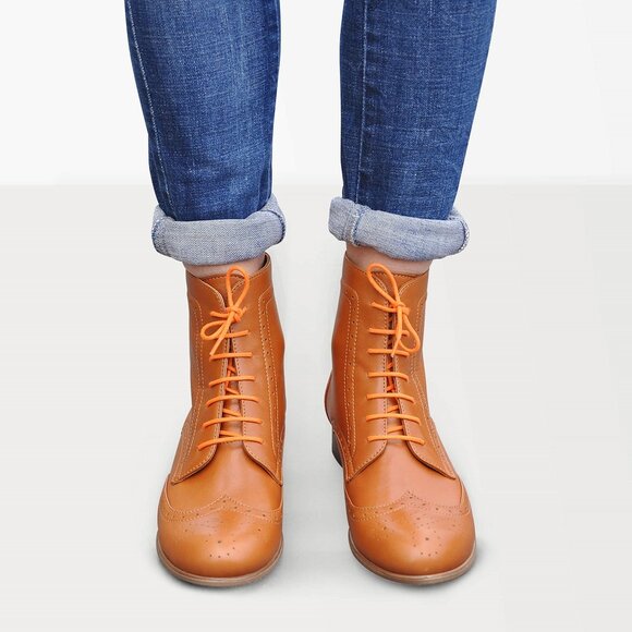 Women's Brown Leather Boots, Lace-up Ankle Boots, EU 41 - Picture 3 of 4